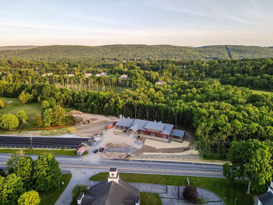 Aerial view of streets and buildings and treets